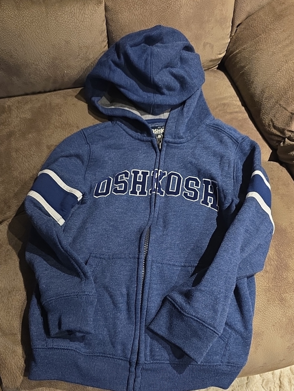 OshKosh B'gosh Heather Navy Zip Hoodie with White Stripes